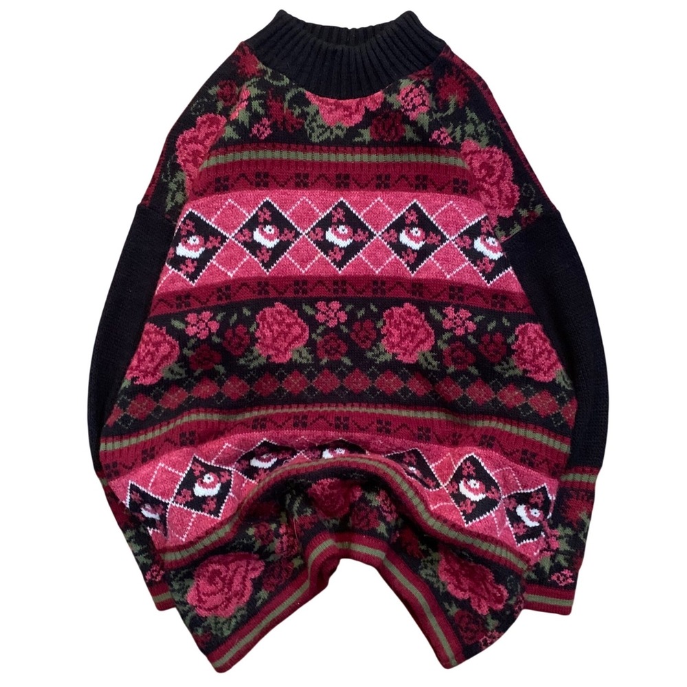 Willow Bay Vintage Floral Rose Argyle Knit Sweater